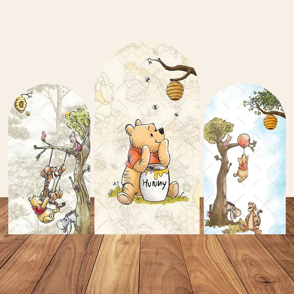 Winnie the Pooh Themed Arched Backdrop Cover Children's Birthday Party Supplies Baby Shower Arrangement Double Sided Printing