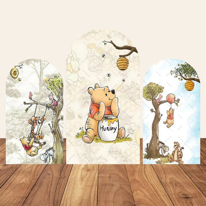 Winnie the Pooh Themed Arched Backdrop Cover Children's Birthday Party Supplies Baby Shower Arrangement Double Sided Printing