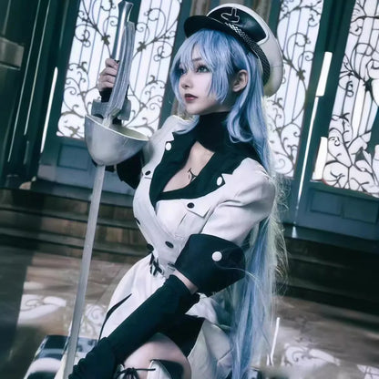 Anime Akame Ga KILL Esdeath Cosplay Costume with Hat Socks Wig Outfits for Women Full Set Esdeath Empire General Outfits Party2D