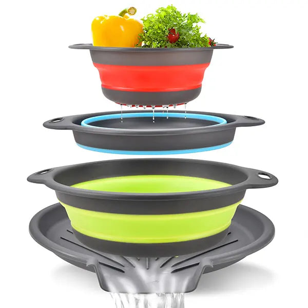 3/4PCS Foldable Collapsible Colander Set Drain Basket with Self-Draining Base Vegetables Fruit Washing Basket Kitchen Drainer