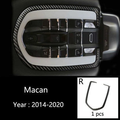 Accessories For Porsche Macan Carbon Fiber Car Inner Control Gear Shift Panel Water Cup Holder Cover Trim Decoration Car Sticker