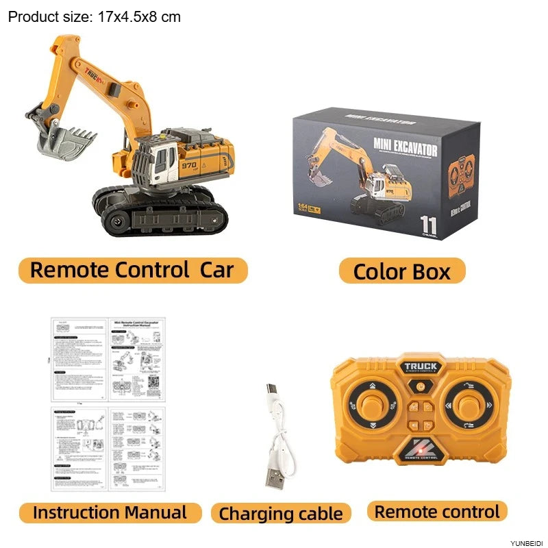 1:64 Mini Remote Control Alloy Excavator Truck Forklift with Trailer Worktop  Bluetooth 2.4GHz RC Car Child's Toy Holiday Gifts