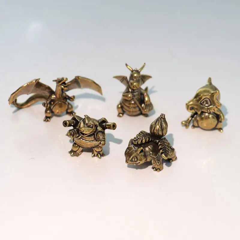 3cm Solid Brass Pokémon Crafts Anime Mini Figurines Charizard Blastoise Dragonite Bulbasaur Cubone Metal Statue Desktop Decor