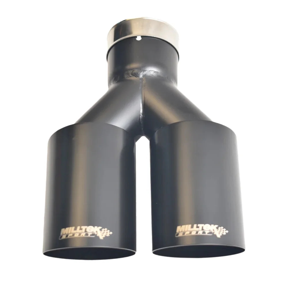 MILLTEK SPORTS Black Dual Angled Exhaust Tips 304 Stainless Steel Universal Clamp-On for European Cars Sport Split-Exit Style