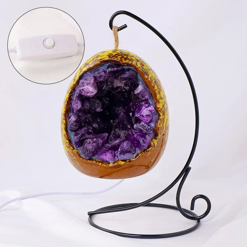 Natural Amethyst Cave Table Lamp Dinosaur Egg Bedroom LED Night Light Bedside Lamp Amethyst Flower Handicraft Home Decoration