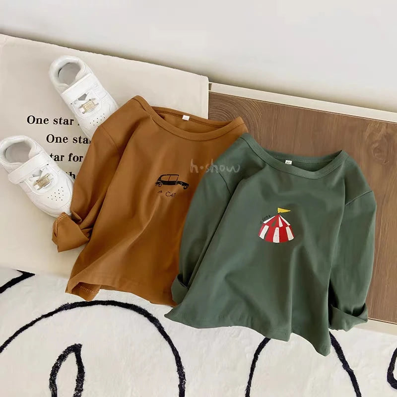 Fashion Boutique Children's Wear Tops Long Sleeve Tees Printed Baby Boys O-neck Pullover Blouse Kids Clothing Autumn Base Shirt