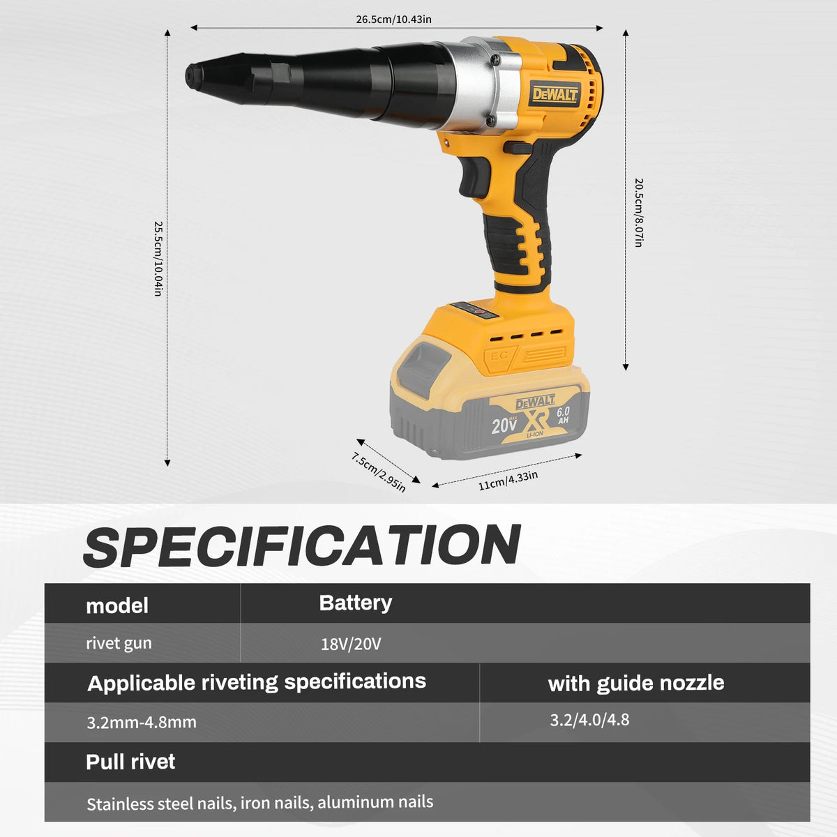 DEWALT DCF401 20V Brushless Electric Rivet Gun 3.2-4.8mm For Stainless Steel Iron Aluminum Rivets Construction Repair Hand tools