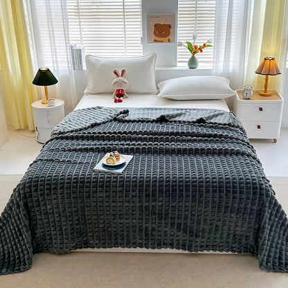 New Simple 3D Plaid Blanket Autumn Winter Soft Warm Multi-functional Sofa Blankets Cozy Durable Artificial Rabbit Plush Blanket