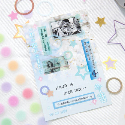 50mm * 2m Kawaii Sparkling Sand Circle Star Basic Decoration Die Cutting Sticker Tape DIY Diary Album Scrapbooking Material