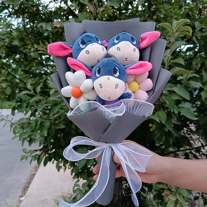Cartoon Winnie the Pooh Pig Plush Bouquet Handmade Flower Bouquet Plush Doll Wedding Graduation Valentine Christmas Birthday Gif