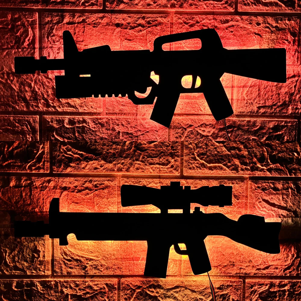 ZK30 creative luminous gun model wall hanging LED wall light wooden board indoor bar decoration USB night light cable 2 meters
