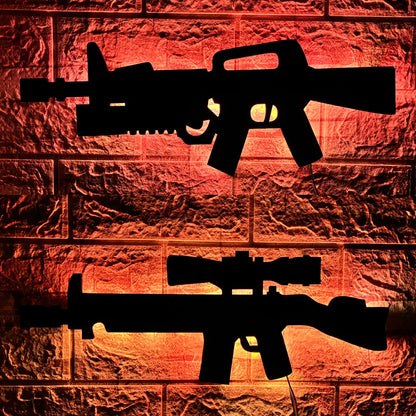 ZK30 creative luminous gun model wall hanging LED wall light wooden board indoor bar decoration USB night light cable 2 meters