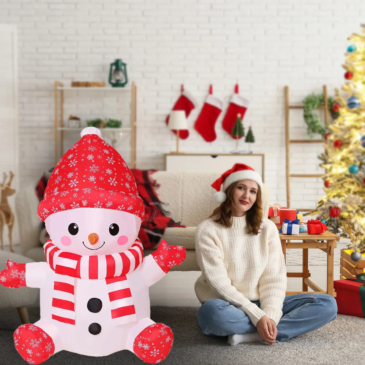 1.2m Christmas Inflatable Cute Snowman Outdoor Decorations LED Lighted Blow Up Yard Lawn Holiday Decor for Home Garden Party