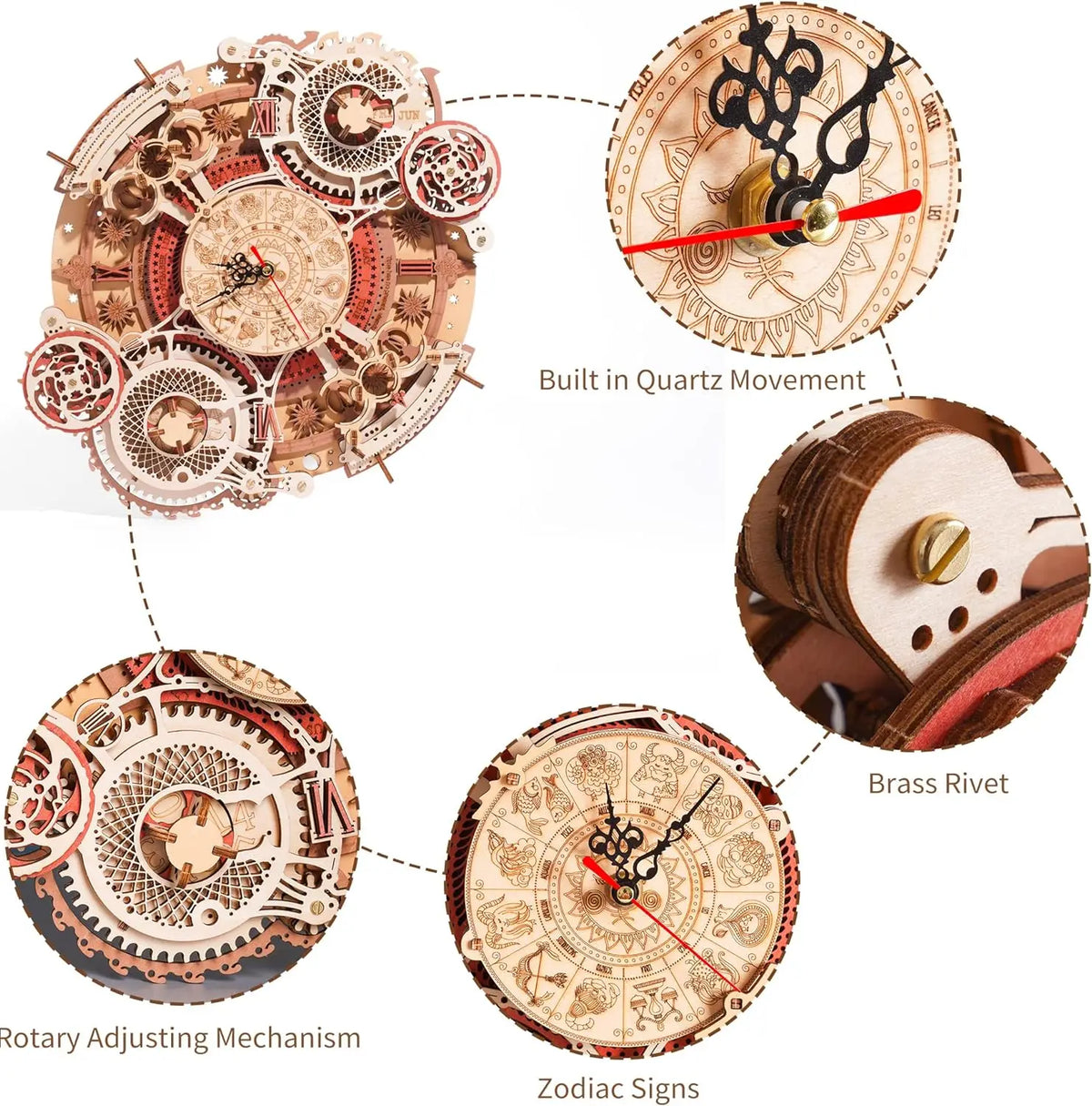 ROKR 3D Wooden Puzzles Wooden Steampunk Clock Kit  DIY Mechanical Wall Quartz Aesthetic Room for Adults