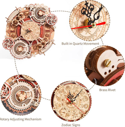 ROKR 3D Wooden Puzzles Wooden Steampunk Clock Kit  DIY Mechanical Wall Quartz Aesthetic Room for Adults