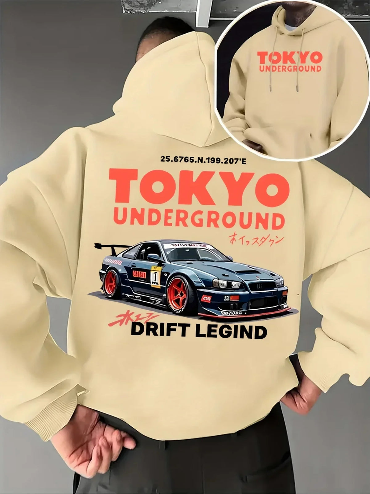 Trendy Retro JDM Drift Car Tokyo Back Graphic Hoodie For Men Women Unisex Loose Streetwear Pullover Autumn Winter Fleece