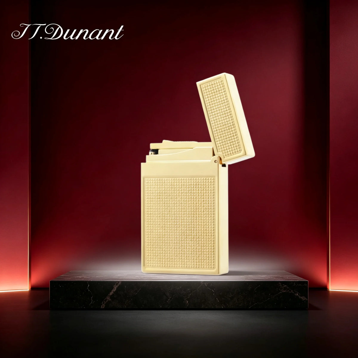 JT.Dunant Lighter Luxury Gold Double Flame Ignition Ding Sound Refillable Butane Gas Lighter Best Gift for Men Husband Boyfriend