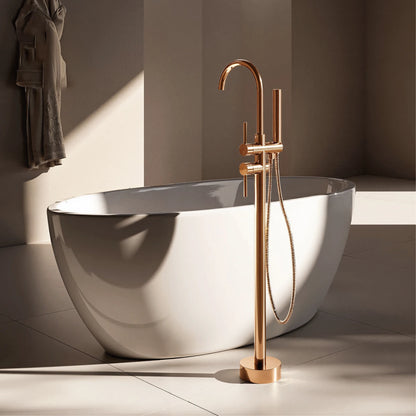 AITANA Luxury Black Brass Bathroom Faucet. Floor Standing Design with Simple 2 Handle Hot and Cold Bathtub and Dual-Mode Faucet