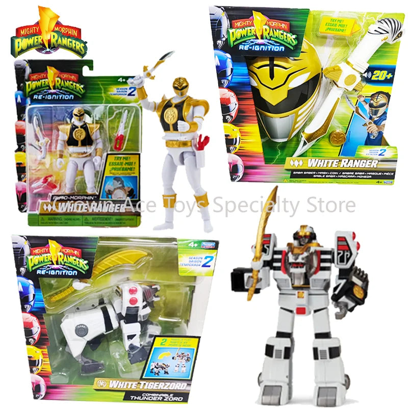 Original Power Rangers S2 White Ranger Figure All Accessories Collection Combinable White Tigerzord Saba Saber Mask Coin Playset
