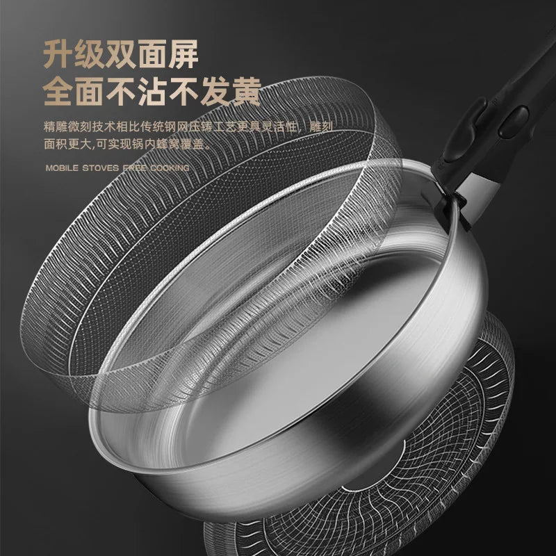 Detachable Handle 316 Stainless Steel Flat Bottomed Pan Outdoor Portable Non Stick Frying Pan Outdoor Cooking Utensils