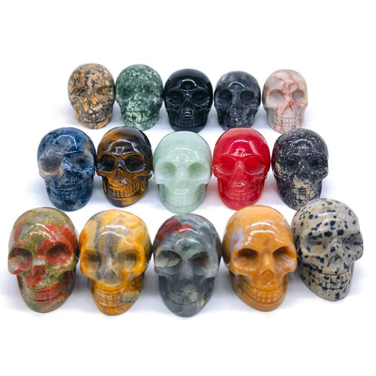 Wholesale 1.5" Natural Stones Crystal Skull Statue Amethyst Quartz Tiger Eye Carved Ore Mineral Crystals Figurine Home Decor