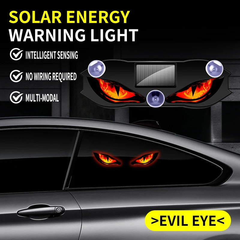 Solar Wireless Car LED Demon Eye Decorative Light Dynamic Eyes Windshield Rear Window Warning Atmosphere Lamp Auto Accessory