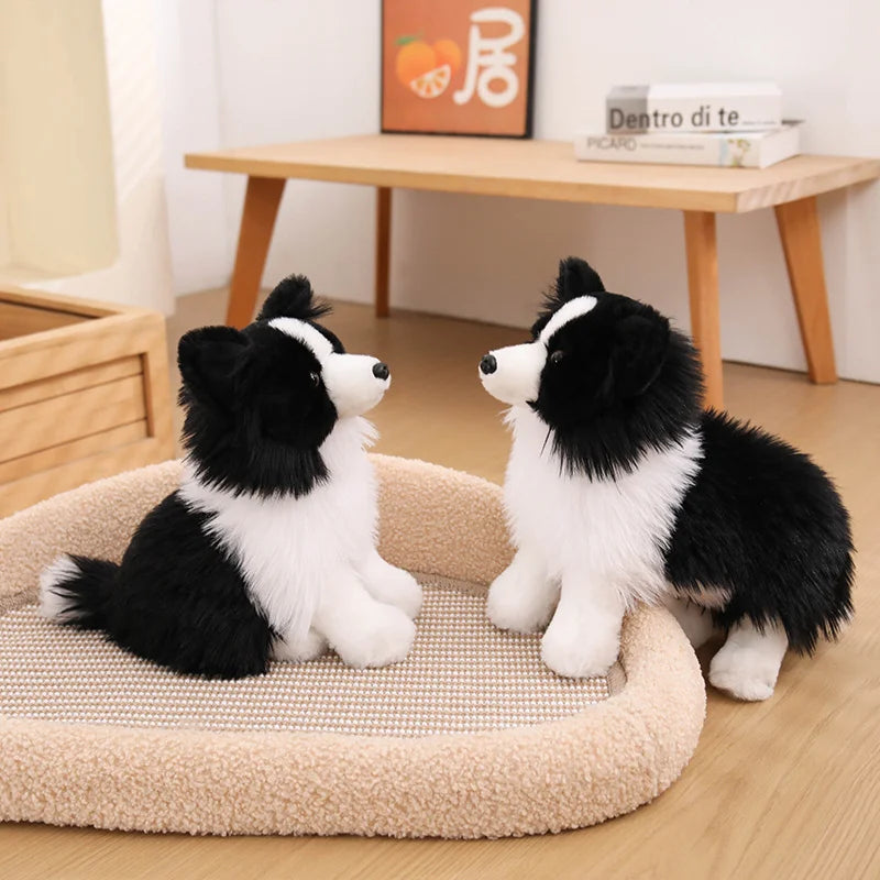 Lifelike Border Collie Plushie Premium Simulation Dog Toy Soft Fluffy Furry Puppy Stuffed Animal Cute Gift for Her
