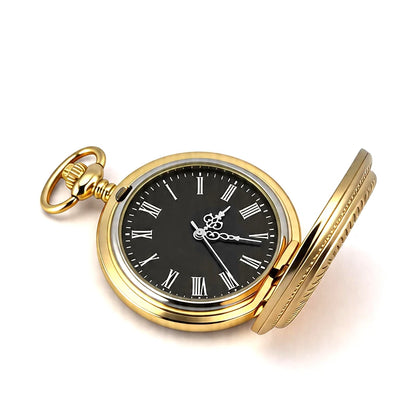 Mens Vintage Gold Pocket Watch Roman Numeral Black Dial Quartz Pocket Watch Classic Retro Pocket Watch Casual Dress Wristwatch