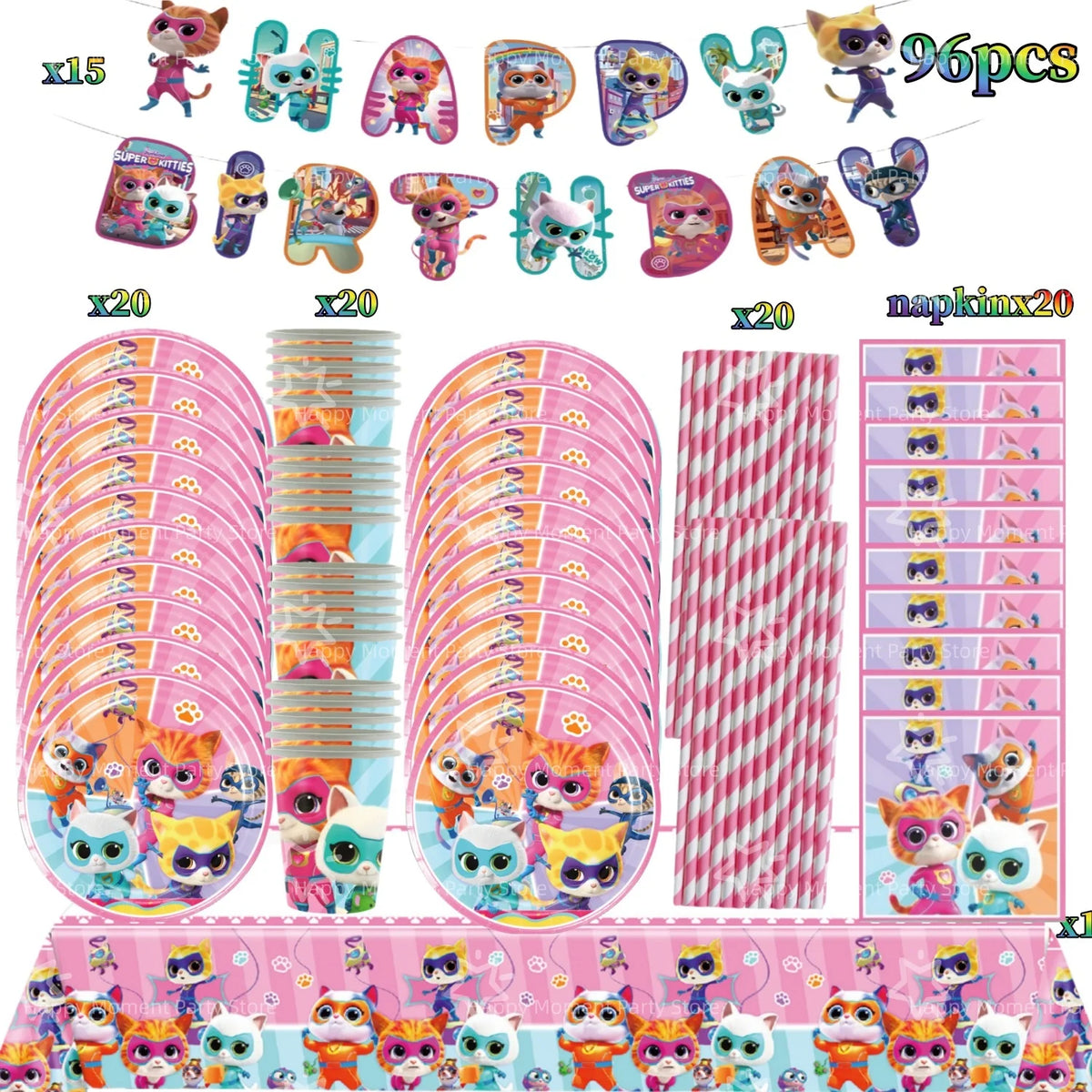 Superkittie Birthday Party Decoration Tableware Tablecloth Plate Cup Napkin Balloon Cake Decor superkitties Party Favors Supply