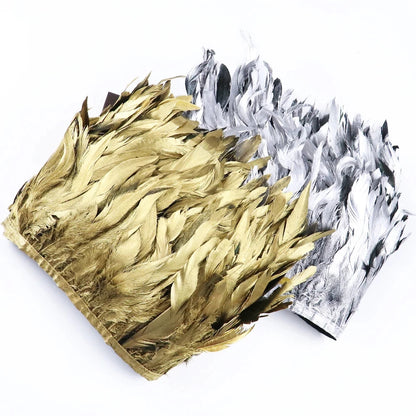 1 Meter Gold Rooster Feather Trim 15-20cm Natural Silver Feathers for DIY Wedding Plumes Dress/Skirt Sewing Accessories Ribbon