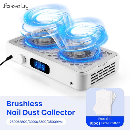 2500/2800/3000/3300/3500rpm Speed Adjustable Brushless Nail Dust Extractor Powerful Twin Turbo Vacuum Nail Dust Collector
