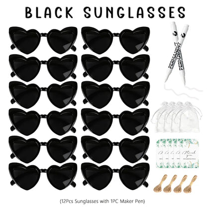 12-100Pcs Wedding Sunglasses for Guests Heart Shaped Sunglasses Bachelorette Party Glasses Bridal Shower Party Favors Photo Prop
