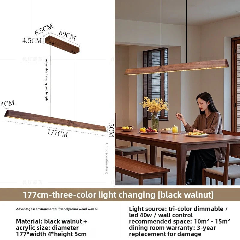 2026 New Restaurant Chandelier Made Of Solid Wood For Eye Protection Minimalist Office Tea Room Long Straight Table Hanging Lamp