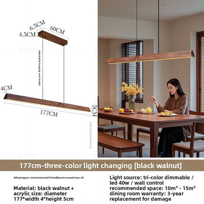 2026 New Restaurant Chandelier Made Of Solid Wood For Eye Protection Minimalist Office Tea Room Long Straight Table Hanging Lamp