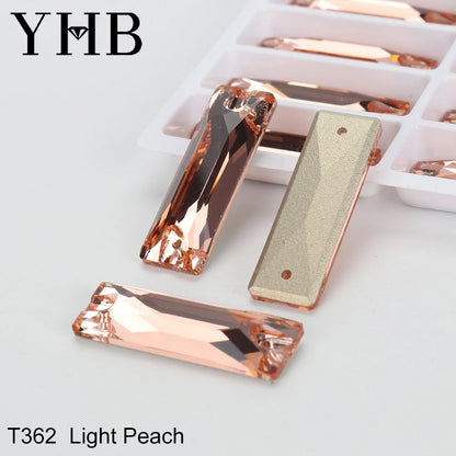 YHB Top Quality Cosmic Baguetee Glass Crystal AB Moonlight Sewing Stones Flatback Sew on Rhinestones For Garment Clothes Bags