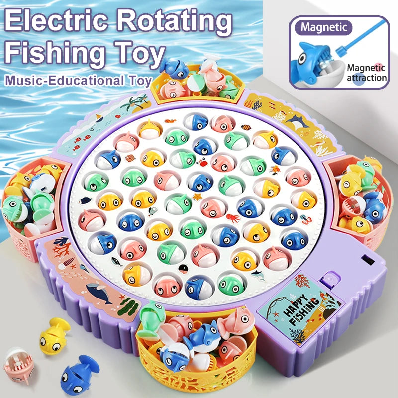Magnetic Rotating Fishing Game Plate - Fishing Toy with Music to Develop Hand-Eye Coordination for kids Christmas Birthday Gifts