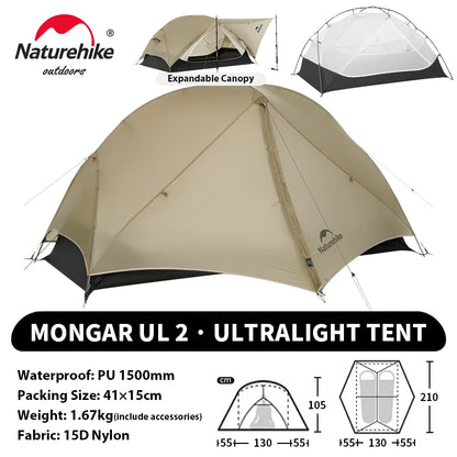 Naturehike Mongar UL PRO 1-3 People Tent 20D Ultralight Travel Waterproof Hiking Survival Outdoor Camping Portable Sun Shelter