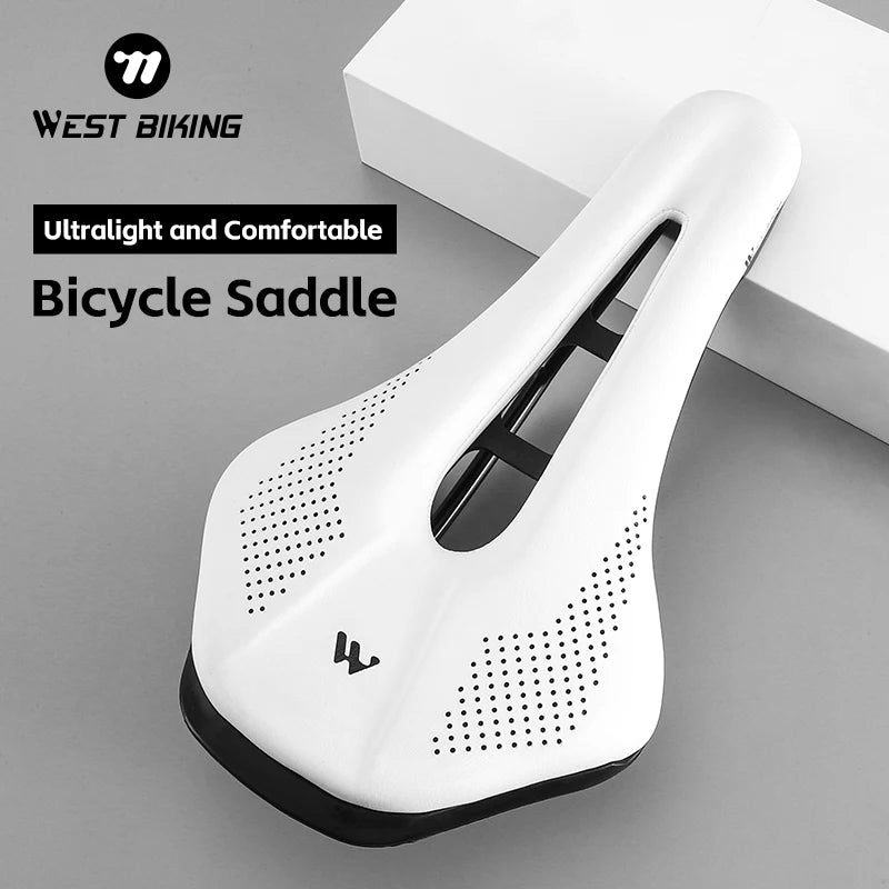 WEST BIKING Bicycle Saddle Non-Slip Short Nose Bike Seat PU Leather Hollow Road Bike Saddle Ergonomic Comfortable Bike Cushion