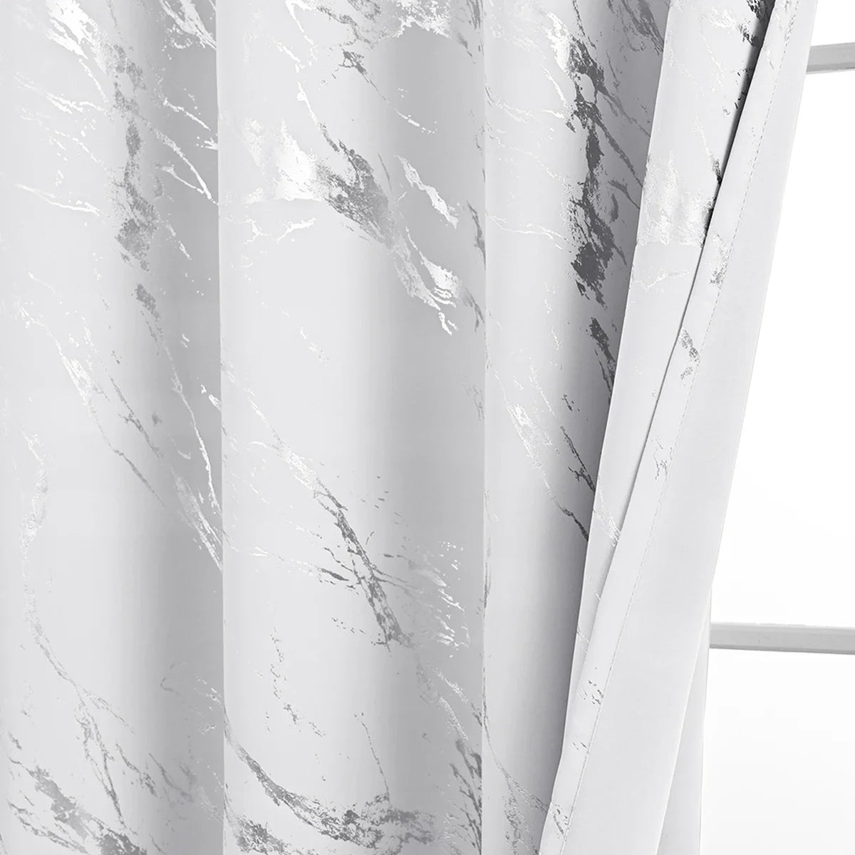 1pc Modern Marble Printed Curtain with Silver Stamping, One Panel High-Precision Curtain, Living Room, Bedroom Curtains