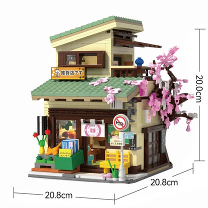Cada Japanese Sushi HouseBricks Shop LED Japanese Steamed Bun House Building Blocks Summer Cafe Cada Toy Street View Series Set