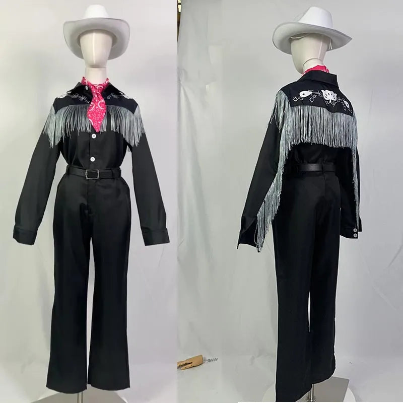 KEN Cosplay Costume with Hat Cowboy With Scarf Western Long Sleeve Fringe Shirt Halloween Cosplay For Mens B