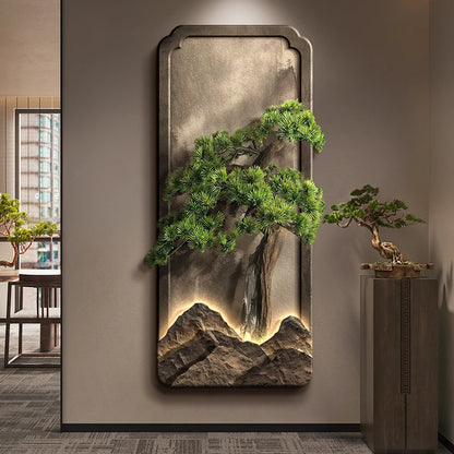 Chinese style entrance decoration painting, vertical landscape painting, corridor hanging painting, high-end door wall lamp