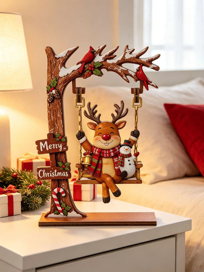 Wooden Christmas Decoration Ornaments, Fun Swing-Themed Christmas Crafts, Suitable for Tabletop Centerpieces, Holiday Party Decorations, Home Office Desktop Bookshelf Decorations