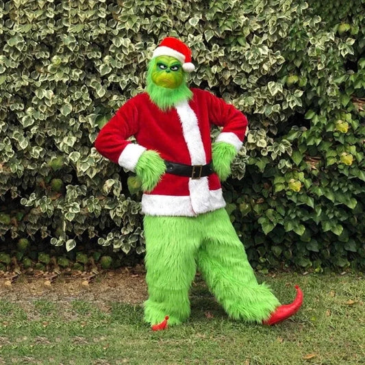 Santa Claus Costume Set Christmas Party Prom Adult Role Playing Green Monster Shaggy Halloween Cosplay Suit Gloves Mask
