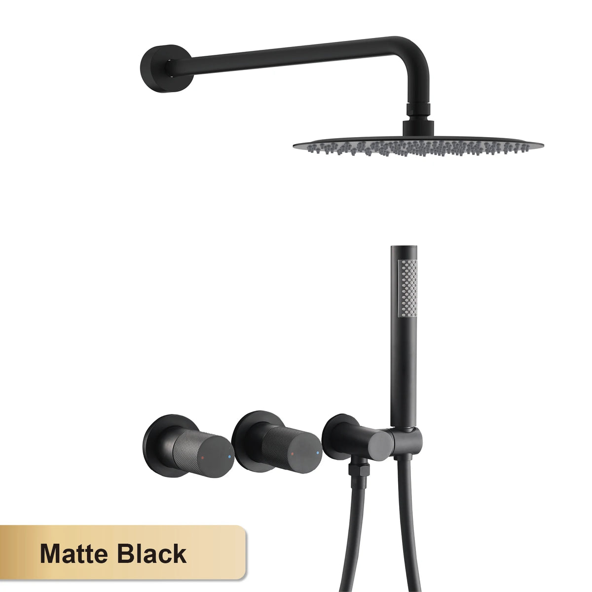 Luxury Bathroom Brass Gun Grey Wall-Mounted Shower System 2 Function Embedded Bath Mixer Tap Dual Spray Rainfall/Handheld