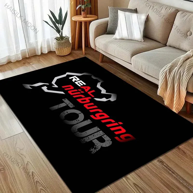 Race Track Inspired Area Rug – F1 Style Circuit Carpet for Living Room & Bedroom, Non-Slip Washable Large Floor Mat