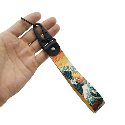 JDM Style Ukiyo-e Crane Keychain Racing Modified Nylon Motorcycle Keyring Auto Key Holder Accessories