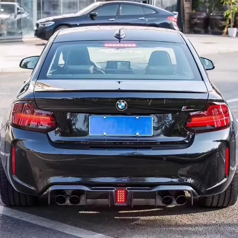 For BMW F87 M2 M2C 2014-2021 Carbon Fiber With lights Car Rear Bumper Diffuser Rear Splitters Spoiler Back lip body kit