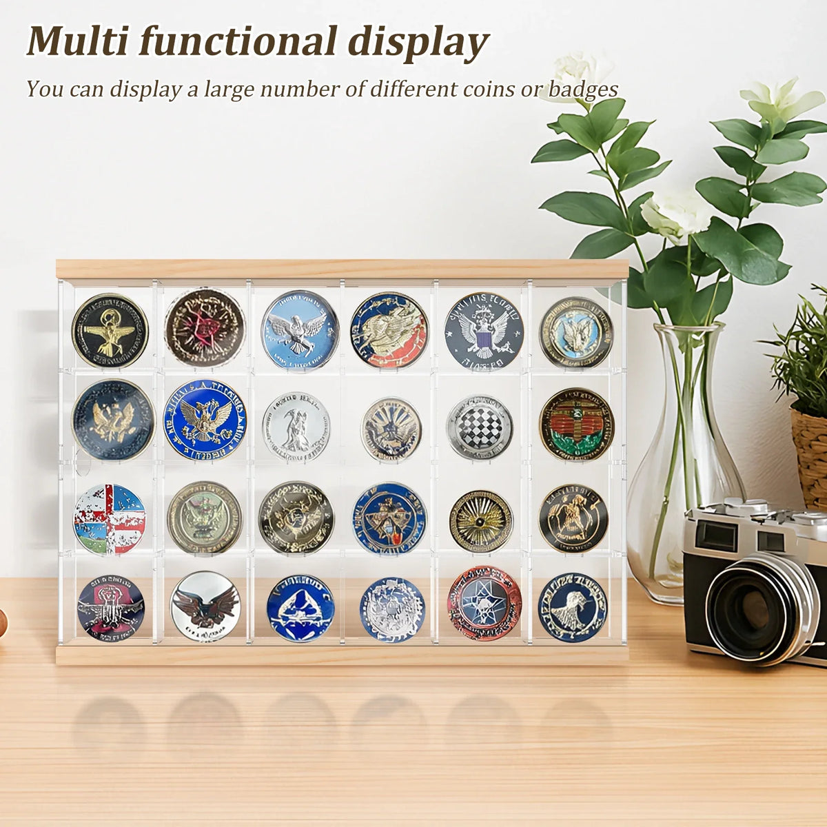 16/24 Grids Acrylic Coin Holder Clear Challenge Coin Display Box Military Medals Badges Display Case Versatile Home Decoration