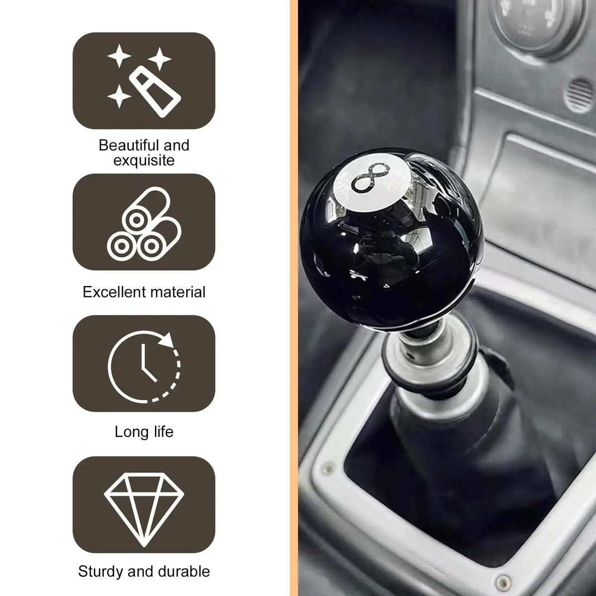 Universal Black 8 Ball Manual Gear Shift Knob Acrylic Billiards Shifter Lever Head with 3 Adapters for Car Auto Styling Acc